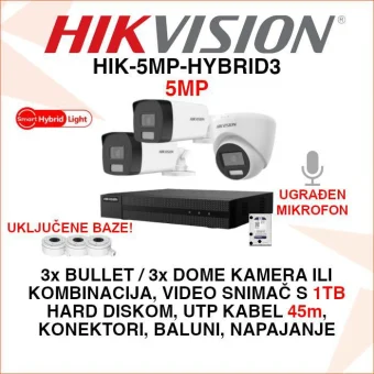HIKVISION 5MP SMART HYBRID SET SA 3 KAMERE I OPREMOM HIK-5MP-HYBRID3