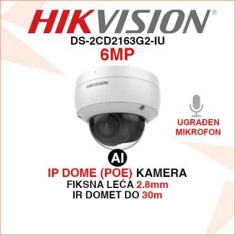 HIKVISION 6MP ACUSENSE ANTIVANDAL IP POE KAMERA DS-2CD2163G2-IU
