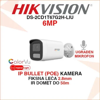 HIKVISION 6MP SMART HYBRID LIGHT IP POE AI KAMERA DS-2CD1T67G2H-LIU