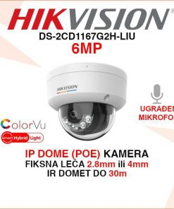 HIKVISION 6MP SMART HYBRID LIGHT IP POE DOME KAMERA DS-2CD1167G2H-LIU