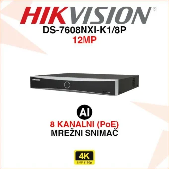 HIKVISION 8 KANALNI 12MP ACUSENSE MREŽNI POE SNIMAČ DS-7608NXI-K1/8P