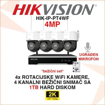HIKVISION BEŽIČNI WIFI SET SA 4 ROTACIJSKE KAMERE 4MP HIK-IP-PT4/WF