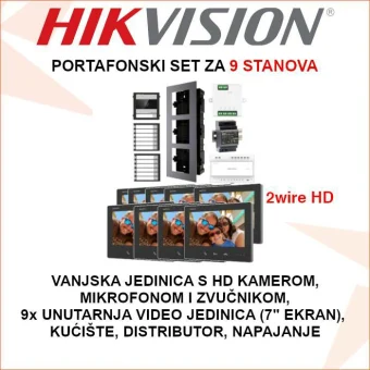 HIKVISION VIDEO PORTAFON KOMPLET ZA 9 STANOVA HIK-2WIRE-PORTAFON9