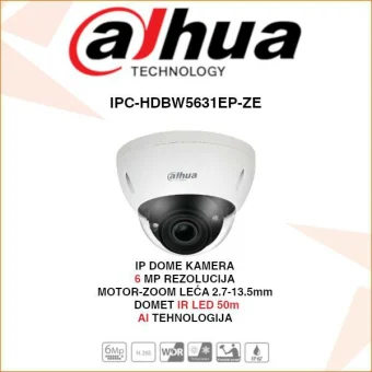 DAHUA 6MP AI IP DOME MOTOR ZOOM ANTIVANDAL KAMERA IPC-HDBW5631EP-ZE