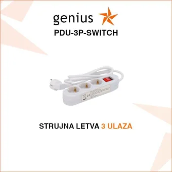 PRODUŽNA STRUJNA LETVA S 3 ULAZA U BIJELOJ BOJI PDU-3P