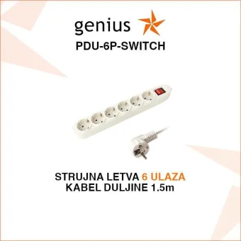 PRODUŽNA STRUJNA LETVA SA 6 ULAZA, KABEL DULJINE 1.5m PDU-6P