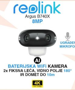 REOLINK ARGUS B740X 4K BATERIJSKA WIFI AI KAMERA SA 2 LEĆE