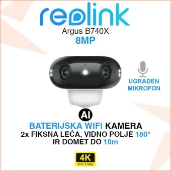 REOLINK ARGUS B740X 4K BATERIJSKA WIFI AI KAMERA SA 2 LEĆE