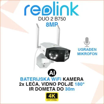 REOLINK DUO 2 B750 PANORAMSKA BATERIJSKA 4K WIFI KAMERA S 2 LEĆE