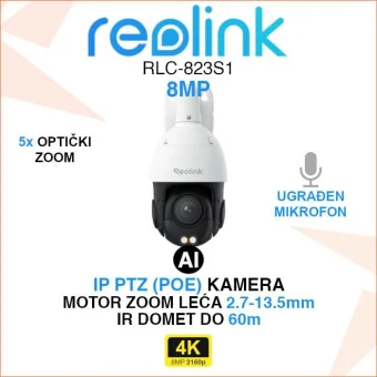 REOLINK RLC-823S1 4K PTZ KAMERA SA 5x OPTIČKIM ZOOMOM I AI FUNKCIJAMA