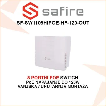 SAFIRE 8 PORTNI VANJSKI POE SWITCH SF-SW1108HIPOE-HF-120-OUT