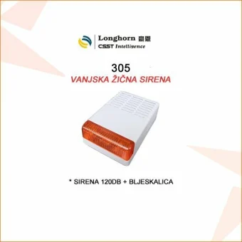 LONGHORN VANJSKA ALARMNA ŽIČNA SIRENA SA BLJESKALICOM 305