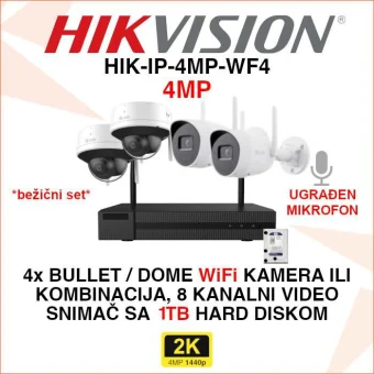 HIKVISION 4MP WIFI SET ZA VIDEO NADZOR SA 4 KAMERE HIK-IP-4MP-WF4