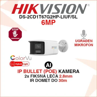 DS-2CD1T67G2HP-LIUF/SL HIKVISION 6MP SMART HYBRID LIGHT IP POE KAMERA
