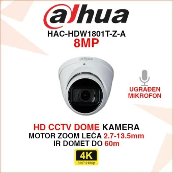 DAHUA 4K HD CCTV DOME MOTOR ZOOM KAMERA HAC-HDW1801T-Z-A