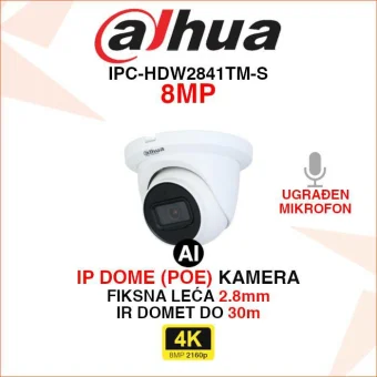 DAHUA 4K IP WIZSENSE DOME POE KAMERA IPC-HDW2841TM-S