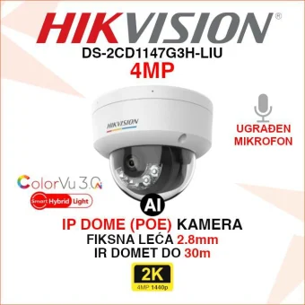 DS-2CD1147G3H-LIU HIKVISION 4MP SMART HYBRID LIGHT IP DOME KAMERA