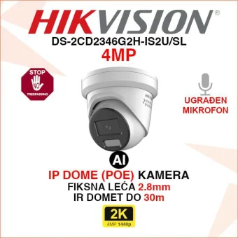 DS-2CD2346G2H-IS2U/SL HIKVISION 4MP AI IP KAMERA SA AKTIVNOM OBRANOM