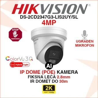 DS-2CD2347G3-LIS2UY/SL HIKVISION 4MP SMART HYBRID LIGHT IP POE KAMERA