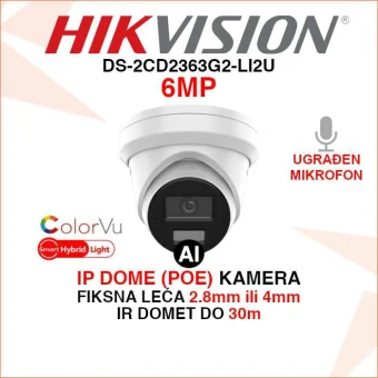 DS-2CD2363G2-LI2U HIKVISION 6MP AI SMART HYBRID LIGHT IP KAMERA