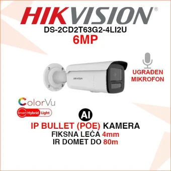 DS-2CD2T63G2-4LI2U HIKVISION 6MP AI SMART HYBRID LIGHT IP POE KAMERA