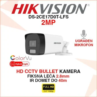 DS-2CE17D0T-LFS HIKVISION 2MP SMART HYBRID LIGHT BULLET CCTV KAMERA