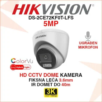 DS-2CE72KF0T-LFS HIKVISION 3K SMART HYBRID LIGHT DOME CCTV KAMERA