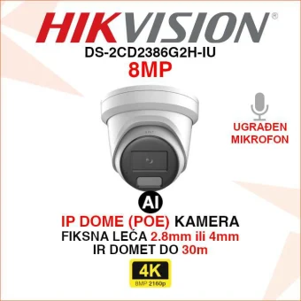 HIKVISION 4K IP POE ACUSENSE KAMERA S MIKROFONOM DS-2CD2386G2H-IU