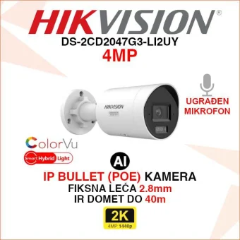 HIKVISION 4MP AI IP POE SMART HYBRID LIGHT KAMERA DS-2CD2047G3-LI2UY