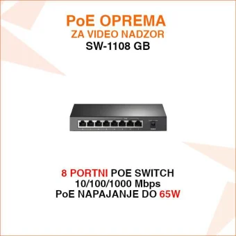 SW-1108 GB 8 PORTNI GIGABITNI POE SWITCH ZA VIDEO NADZOR
