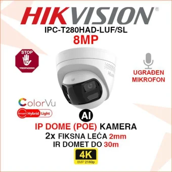IPC-T280HAD-LUF/SL HIKVISION 4K SMART HYBRID LIGHT KAMERA SA 2 LEĆE