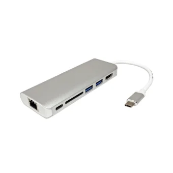 Roline USB-C docking station, 4K HDMI, 2×USB 3.0/3.2 Gen 1, 1×SD/TF čitač kartica, 1×USB-C power, 1×G-LAN
