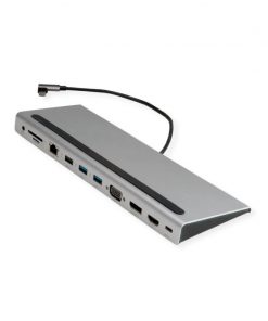 Roline USB-C Multiport Docking Station, 4K HDMI/DP, VGA, 2× USB3.2, 1× USB2.0, 1× SD/Micro SD čitač kartica, 1× USB-C PD, 1× G-LAN, 1×3.5mm