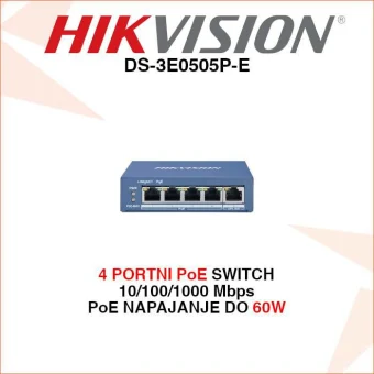 DS-3E0505P-E HIKVISION 4 PORTNI GIGABITNI POE SWITCH