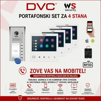 DVC WiFi VIDEO PORTAFON SET ZA 4 STANA PORTAFON-VIDEO4+SET