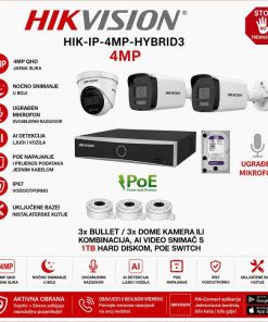 HIKVISION 2K SMART HYBRID LIGHT POE SET S 3 KAMERE HIK-IP-4MP-HYBRID3