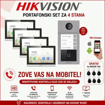 HIKVISION PORTAFON SET ZA 4 STANA S VIDEO JEDINICOM HIK-PORTAFON4-SET