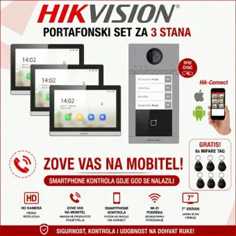 HIKVISION SET PORTAFONA ZA 3 STANA S VIDEO JEDINICOM HIK-PORTAFON3-SET