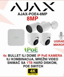 AJAX 4K IP POE SET ZA VIDEO NADZOR SA 4 KAMERE AJAX-POE4-8MP