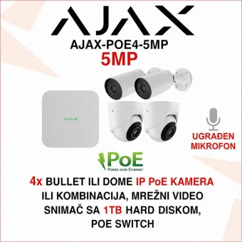 AJAX 5MP IP POE SET ZA VIDEO NADZOR SA 4 KAMERE AJAX-POE4-5MP