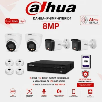 Dahua 4K IP komplet s 4 kamere - AI PRO serija