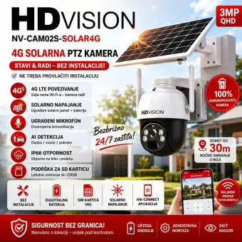 HDVISION 4G AI ROTACIJSKA KAMERA I SOLARNI PANEL NV-CAM02S-SOLAR4G