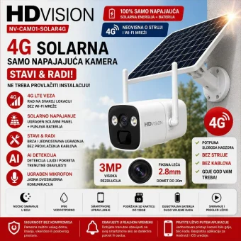 HDVISION 4G BEŽIČNA AI KAMERA SA SOLARNIM PANELOM NV-CAM01-SOLAR4G