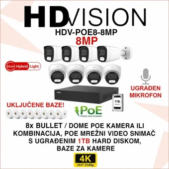 HDVISION 4K IP POE SMART HYBRID LIGHT SET SA 8 KAMERA HDV-POE8-8MP