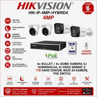 HIKVISION 2K SMART HYBRID LIGHT POE SET S 4 KAMERE HIK-IP-4MP-HYBRID4