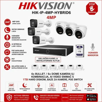 HIKVISION 2K SMART HYBRID LIGHT POE SET S 6 KAMERA HIK-IP-4MP-HYBRID6