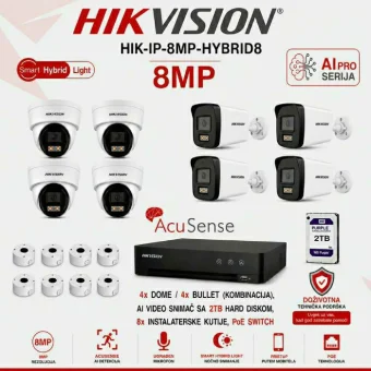 Hikvision 4K IP komplet sa 8 kamera - AI PRO serija
