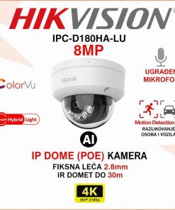 HIKVISION 4K SMART HYBRID LIGHT AI IP DOME KAMERA IPC-D180HA-LU