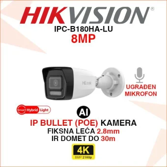 HIKVISION 4K SMART HYBRID LIGHT AI IP POE KAMERA IPC-B180HA-LU