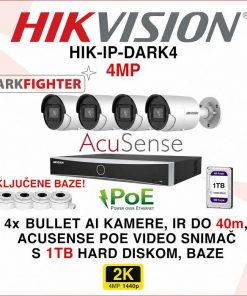 HIKVISION 4MP IP POE KOMPLET SA 4 ACUSENSE KAMERE HIK-IP-DARK4